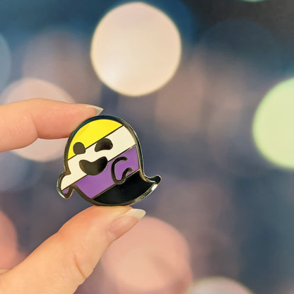 Gaysper Friends Hard Enamel Pride Pins by Cunning Linguist Co. silver ghost pin with yellow and purple