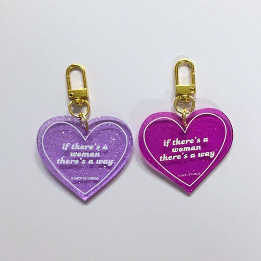 Two heart-shaped keychains with gold clasps on a white background.