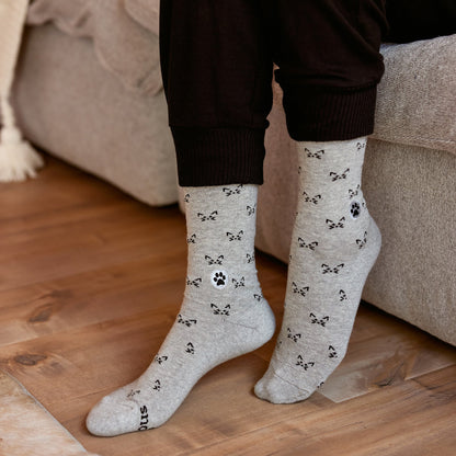 Socks that Save Cats — Cat Face Crew Socks | Heather Grey | Cat Lover Gift | Organic Cotton - Spinsterly Co
