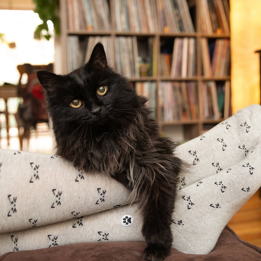 Socks that Save Cats — Cat Face Crew Socks | Heather Grey | Cat Lover Gift | Organic Cotton - Spinsterly Co