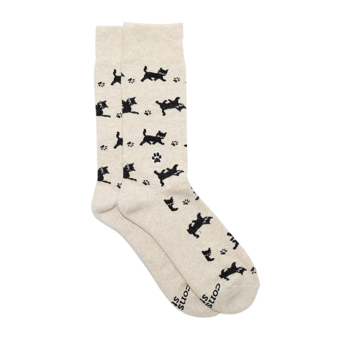 Socks that Save Cats — Black Cat Silhouette Crew Socks | Cream | Cat Lover Gift | Organic Cotton - Spinsterly Co