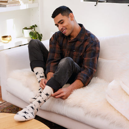 Socks that Save Cats — Black Cat Silhouette Crew Socks | Cream | Cat Lover Gift | Organic Cotton - Spinsterly Co