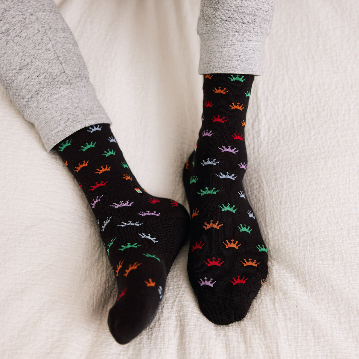 Socks that Save LGBTQ Lives — Rainbow Crown Crew Socks | LGBTQ+ Pride | Organic Cotton - Spinsterly Co