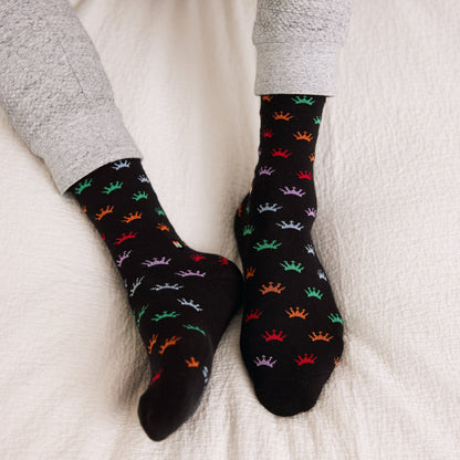 Socks that Save LGBTQ Lives — Rainbow Crown Crew Socks | LGBTQ+ Pride | Organic Cotton - Spinsterly Co