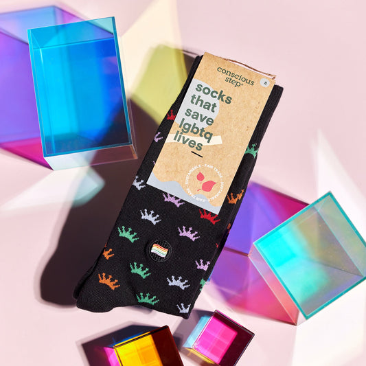 Socks that Save LGBTQ Lives — Rainbow Crown Crew Socks | LGBTQ+ Pride | Organic Cotton - Spinsterly Co