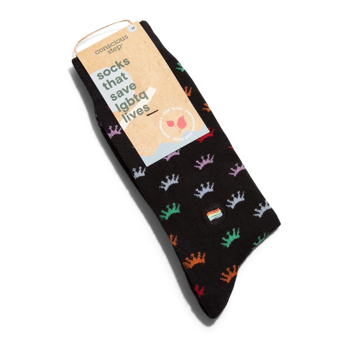 Socks that Save LGBTQ Lives — Rainbow Crown Crew Socks | LGBTQ+ Pride | Organic Cotton - Spinsterly Co