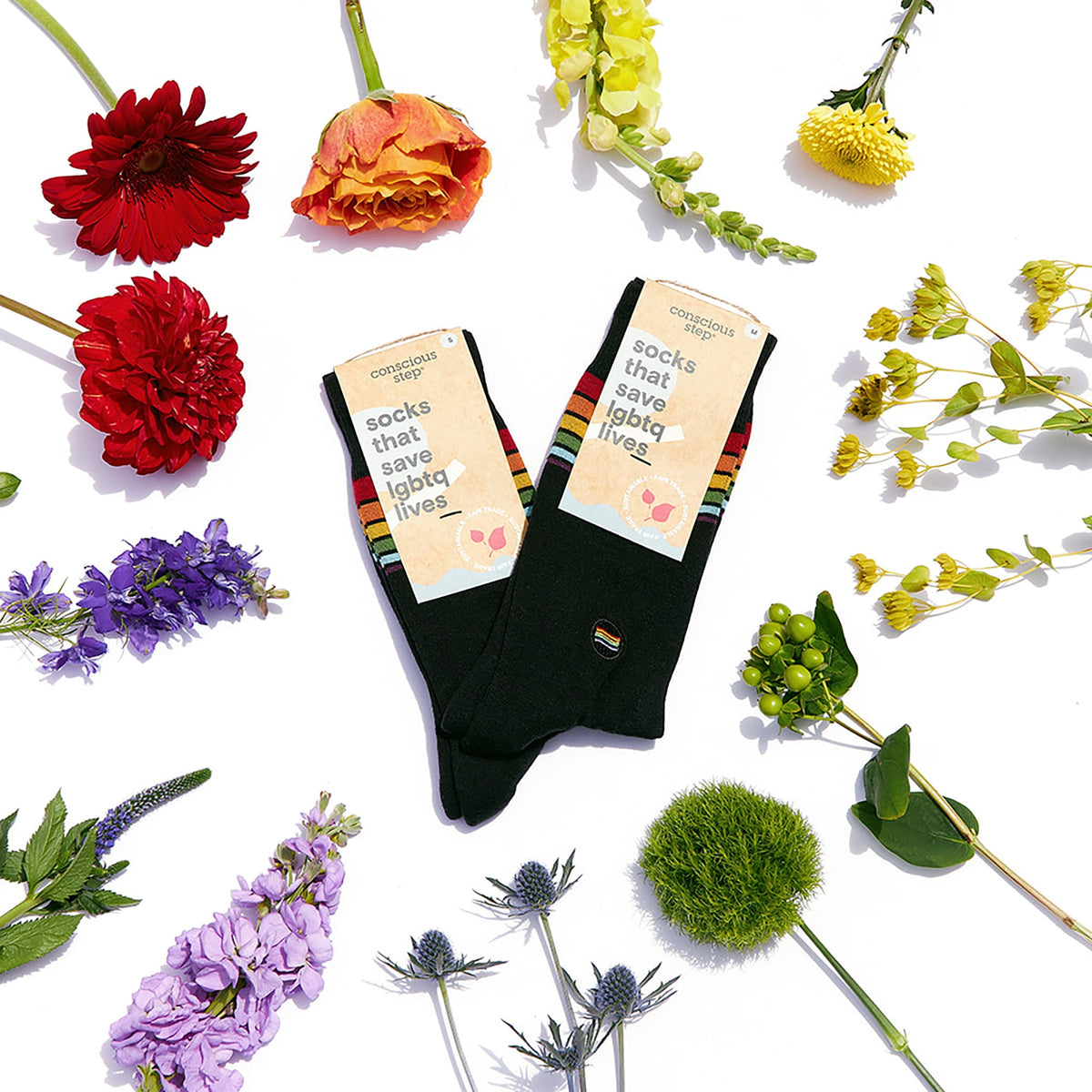 Socks that Save LGBTQ Lives — Rainbow Stripe Crew Socks | LGBTQ+ Pride | Organic Cotton - Spinsterly Co