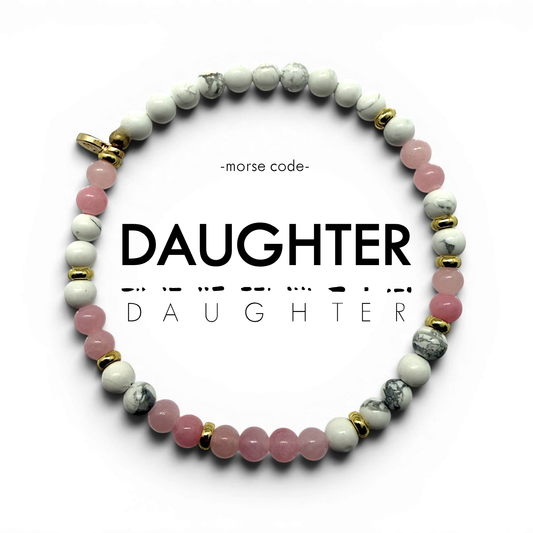 Morse Code Bracelet "DAUGHTER" | Semiprecious Gemstone Gift for Her - Spinsterly Co
