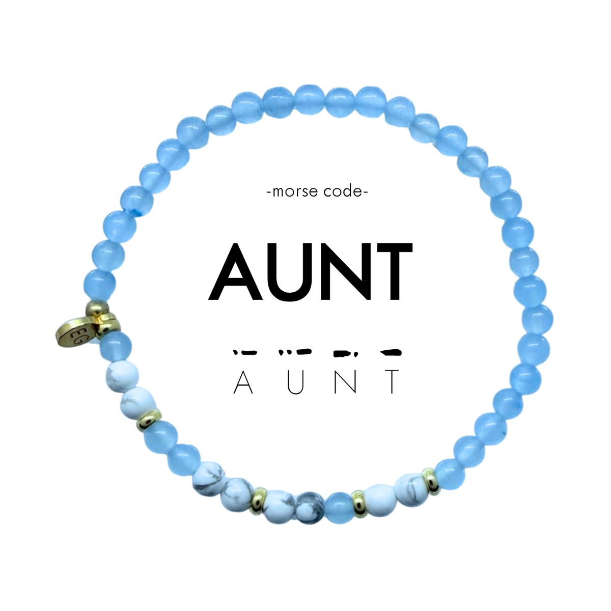 "Aunt" Morse Code Beaded Bracelet | Cloudy Blue & Howlite | Handmade Gift for Her - Spinsterly Co