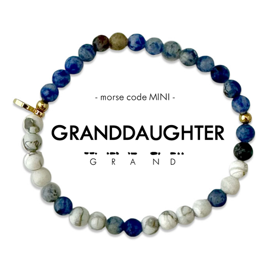 "Granddaughter" Mini Morse Code Beaded Bracelet | Semi-Precious Stone | Kids Gift - Spinsterly Co
