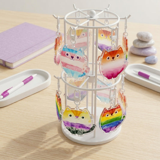 Pride Kitty Acrylic Keychain | Rainbow, Lesbian, Trans & Non-Binary - Spinsterly Co