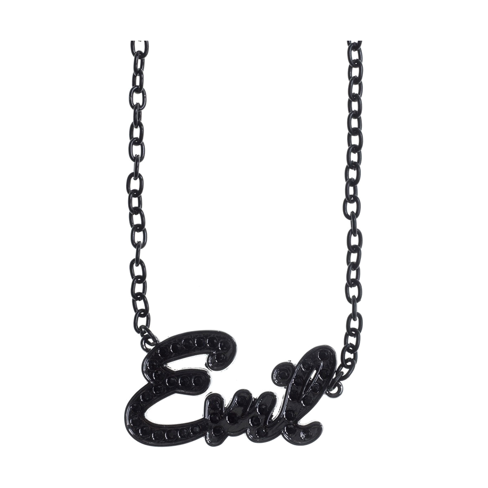 Black 'Evil' necklace on a white background