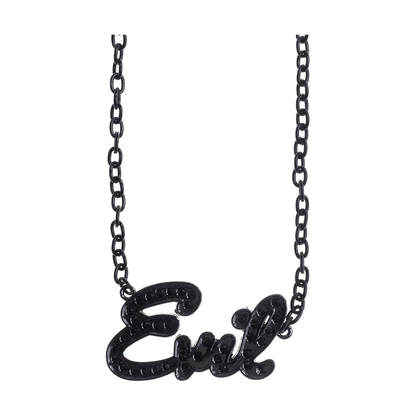 Black 'Evil' necklace on a white background