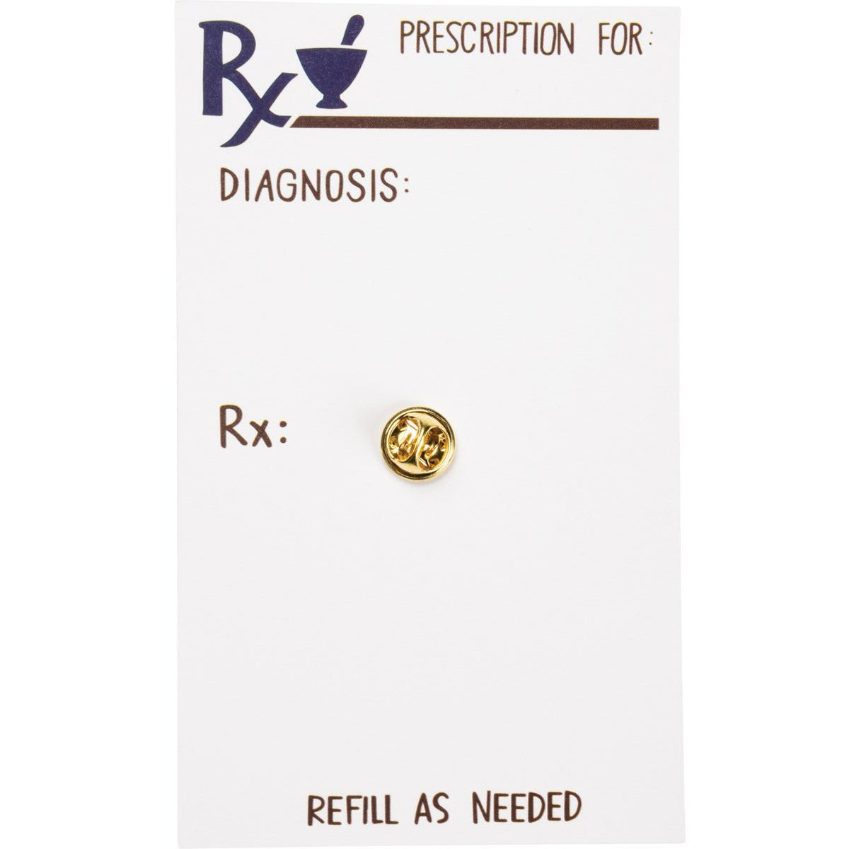 Gold earring on a card with 'Prescription for Diagnosis' text