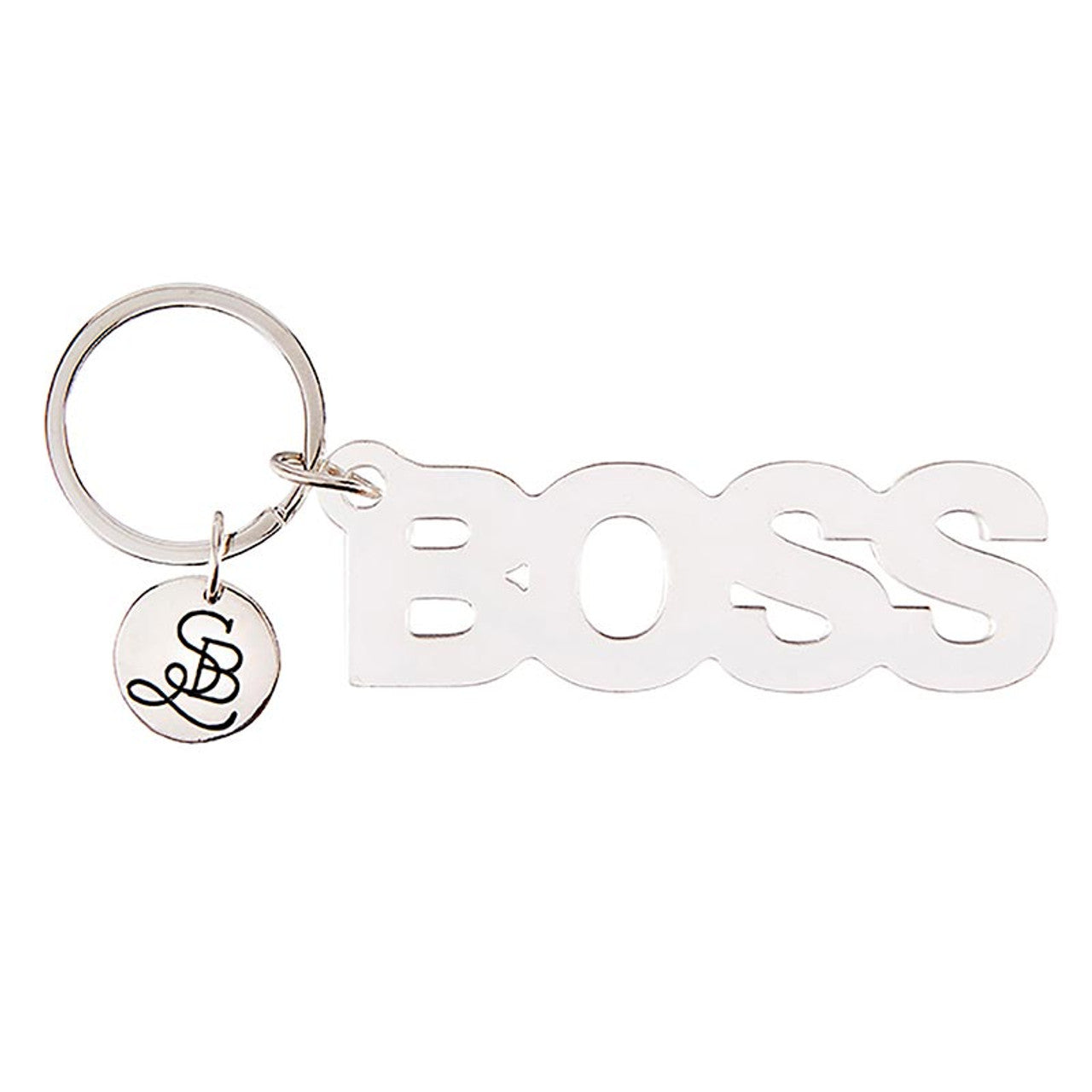 Keychain with 'BOSS' and initials on a white background
