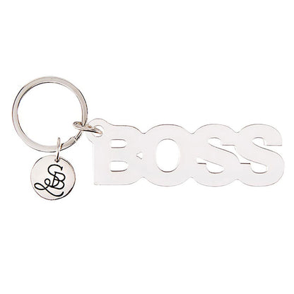 Keychain with 'BOSS' and initials on a white background