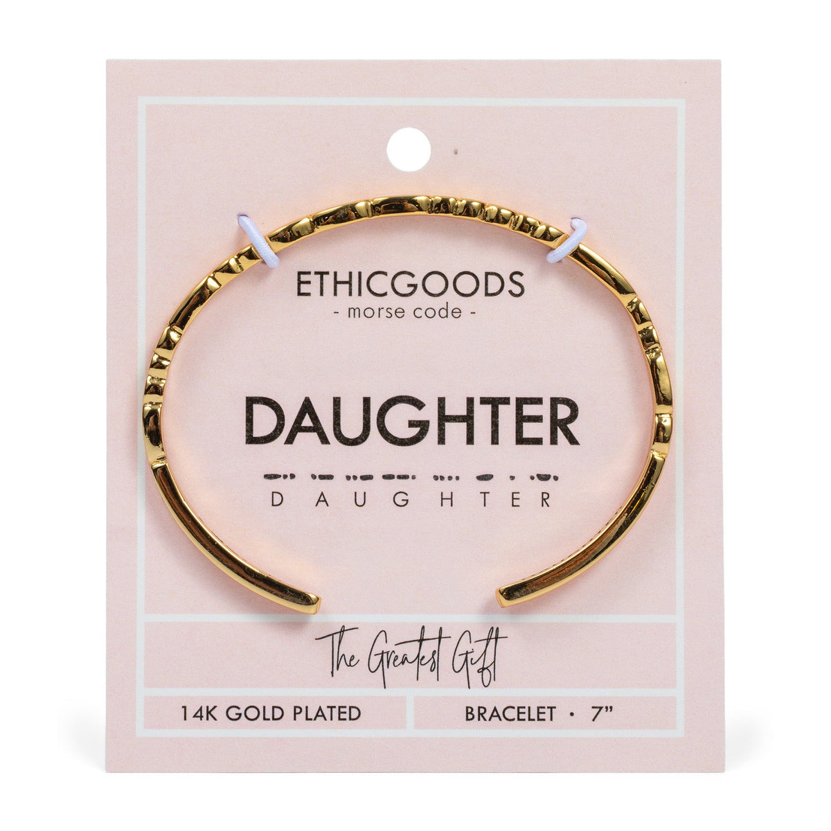 "Daughter" Morse Code Cuff Bracelet | 14K Gold Plated | Adjustable Patterned Cuff - Spinsterly Co