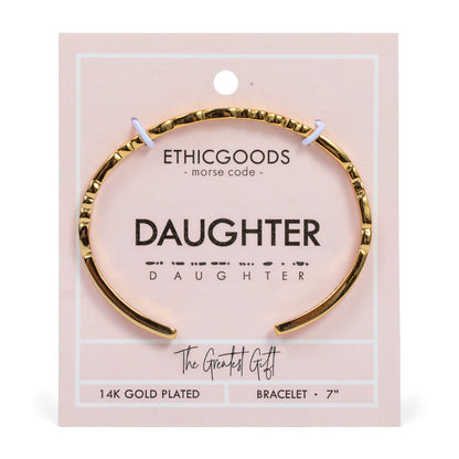 "Daughter" Morse Code Cuff Bracelet | 14K Gold Plated | Adjustable Patterned Cuff - Spinsterly Co