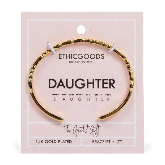 "Daughter" Morse Code Cuff Bracelet | 14K Gold Plated | Adjustable Patterned Cuff - Spinsterly Co