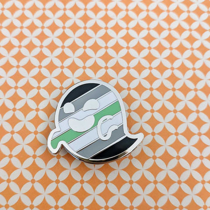 Gaysper Friends Hard Enamel Pride Pins by Cunning Linguist Co, silver ghost pin with green and orange stripes