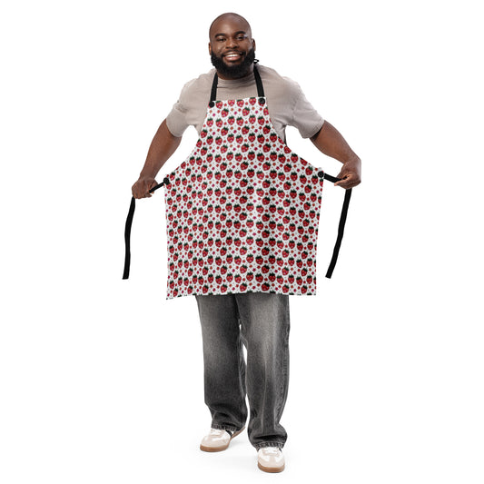 Pink Disco Strawberry Fields Apron by Spinsterly Co for baking and grilling, button adjustable straps