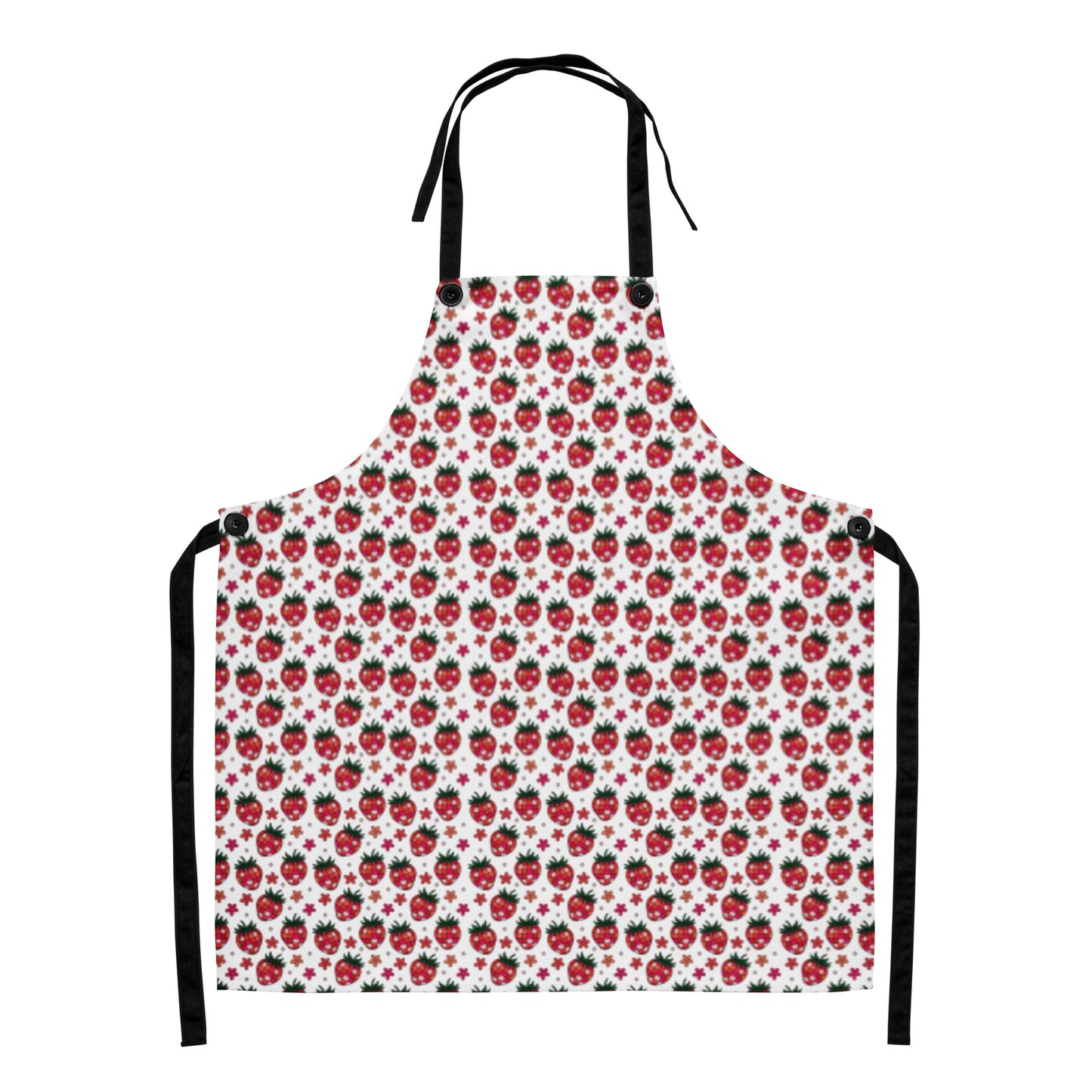 Pink Disco Strawberry Fields Apron by Spinsterly Co, baking and grilling kitchen apron with button adjustable straps