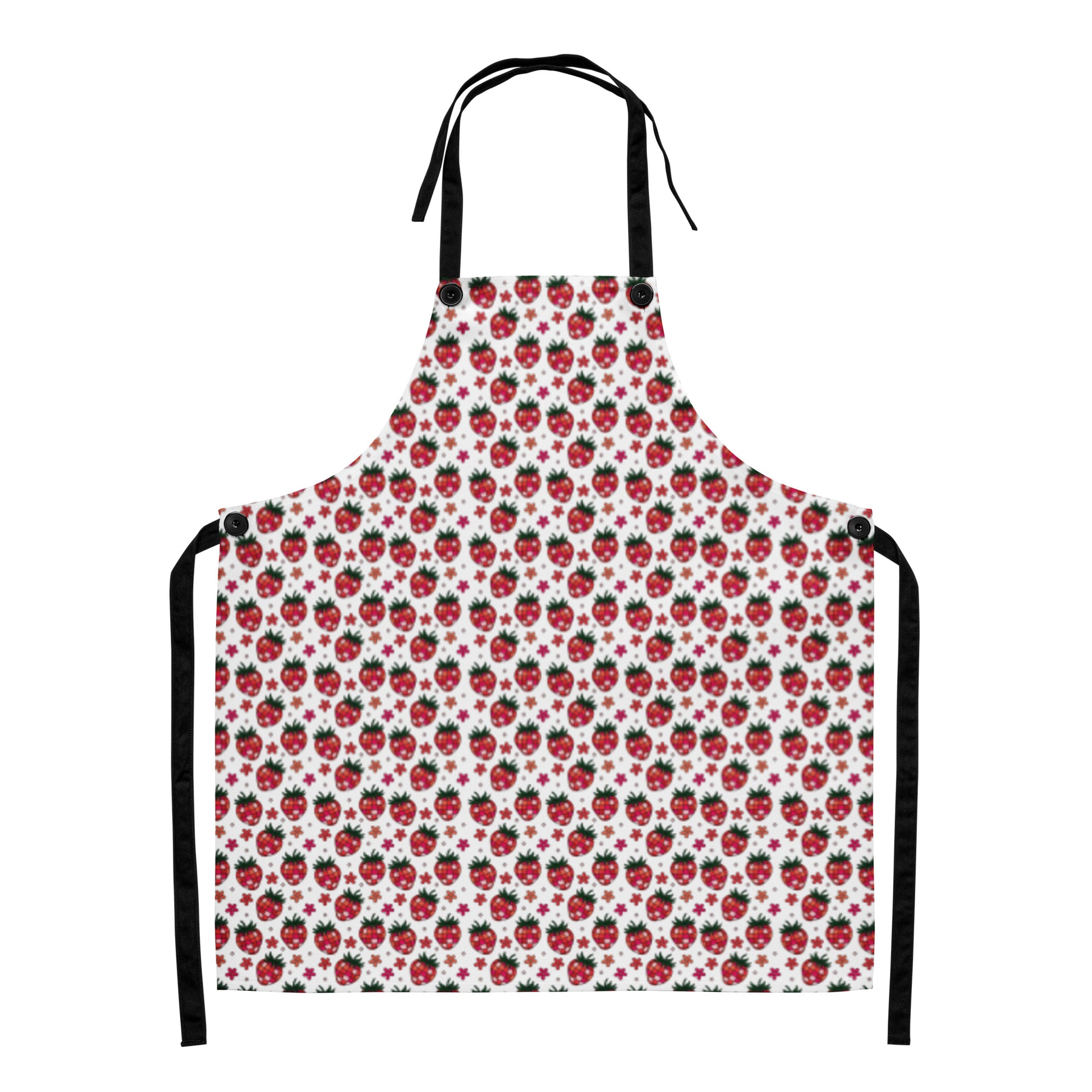 Pink Disco Strawberry Fields Apron by Spinsterly Co, baking and grilling kitchen apron with button adjustable straps