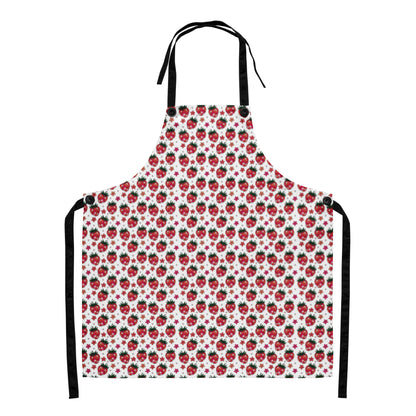 Pink Disco Strawberry Fields Apron by Spinsterly Co, baking and grilling kitchen apron with button adjustable straps