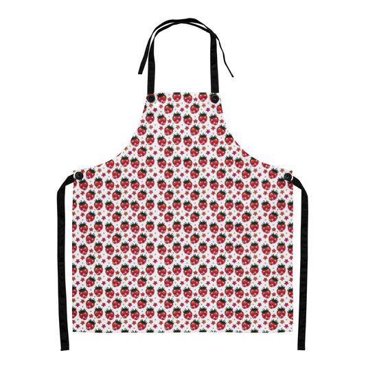 Pink Disco Strawberry Fields Apron by Spinsterly Co, baking and grilling kitchen apron with button adjustable straps