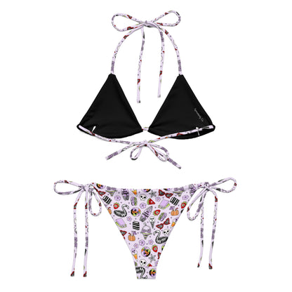 Summerween String Bikini by Spinsterly Co in all-over print recycled swimwear with tie-side string bottoms