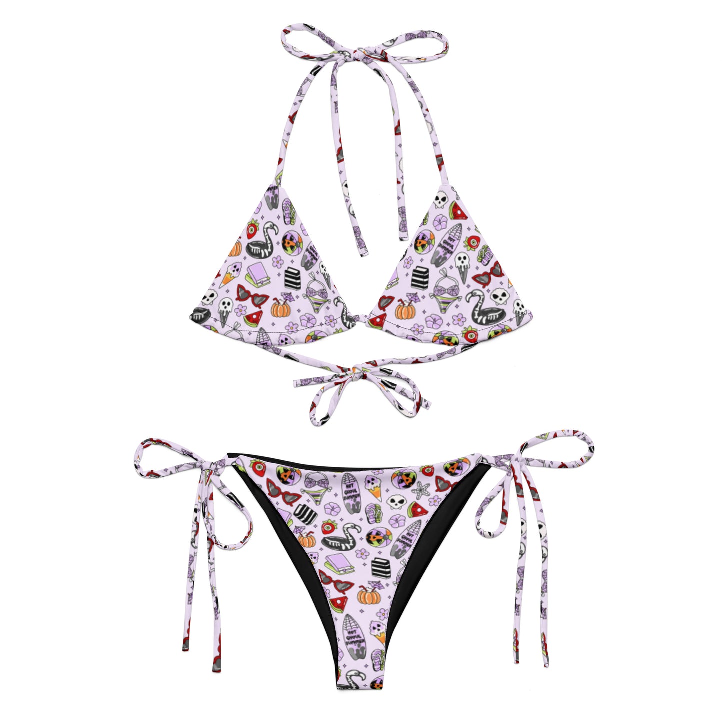 Summerween String Bikini by Spinsterly Co in light purple with all-over sublimation edge-to-edge print