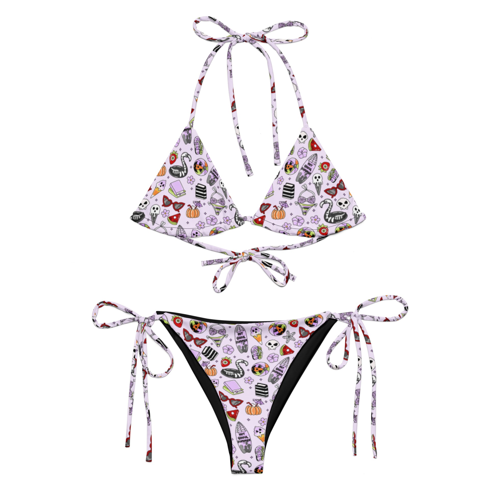 Summerween String Bikini by Spinsterly Co in light purple with all-over sublimation edge-to-edge print