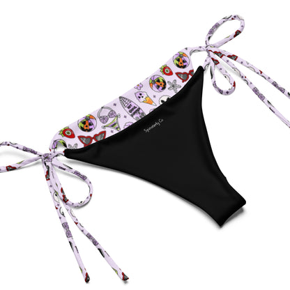 Summerween String Bikini by Spinsterly Co black and lilac all-over print string bikini with tie-side bottoms