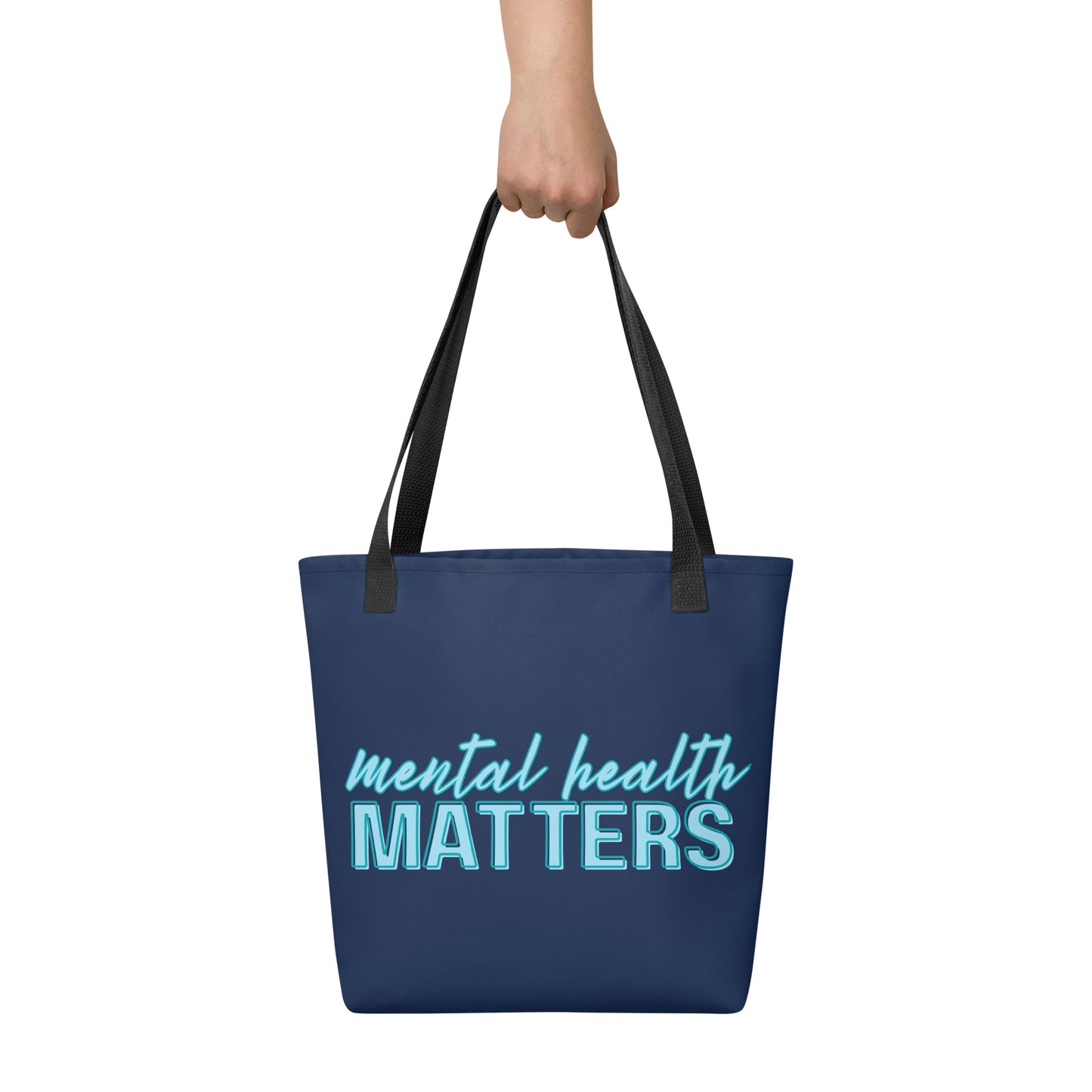 Mental Health Matters Tote Bag Spinsterly Co awareness tote bag in navy with cotton bull denim handles