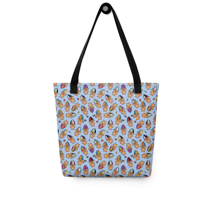 Pride Troll Dolls Tote Bag by Spinsterly Co with all-over print sublimation in light blue and black handles