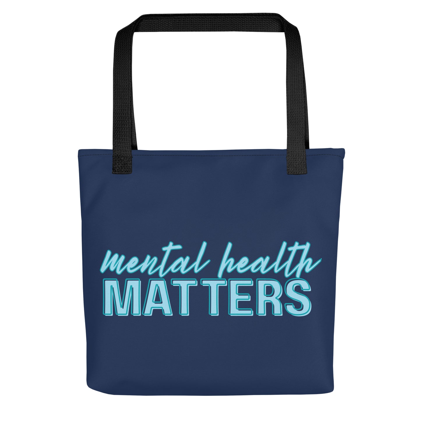 Mental Health Matters Tote Bag Mental Health Awareness Tote Spinsterly Co navy tote bag with black shoulder handles