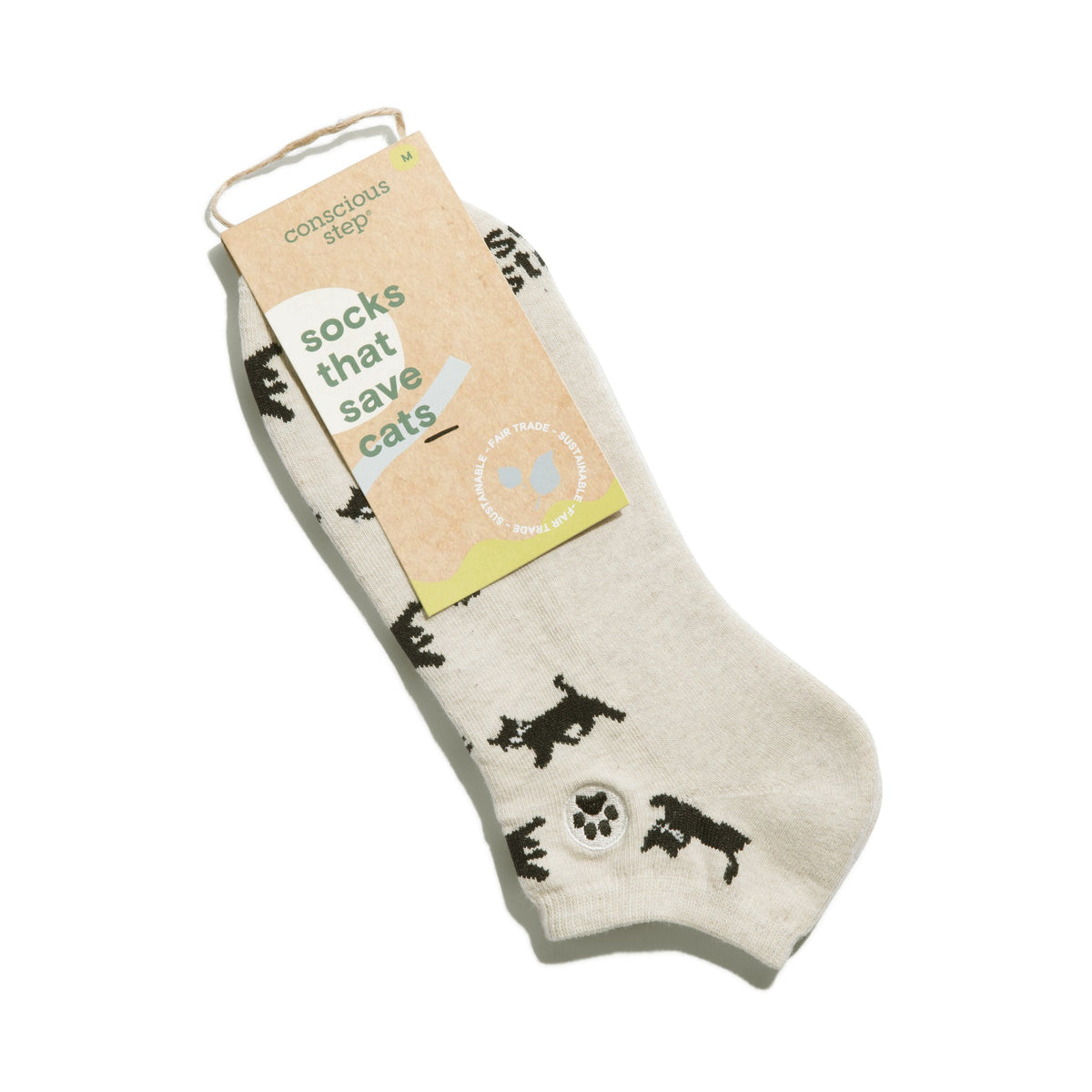 Socks that Save Cats — Black Cat Ankle Socks | Cream | Cat Lover Gift | Organic Cotton - Spinsterly Co