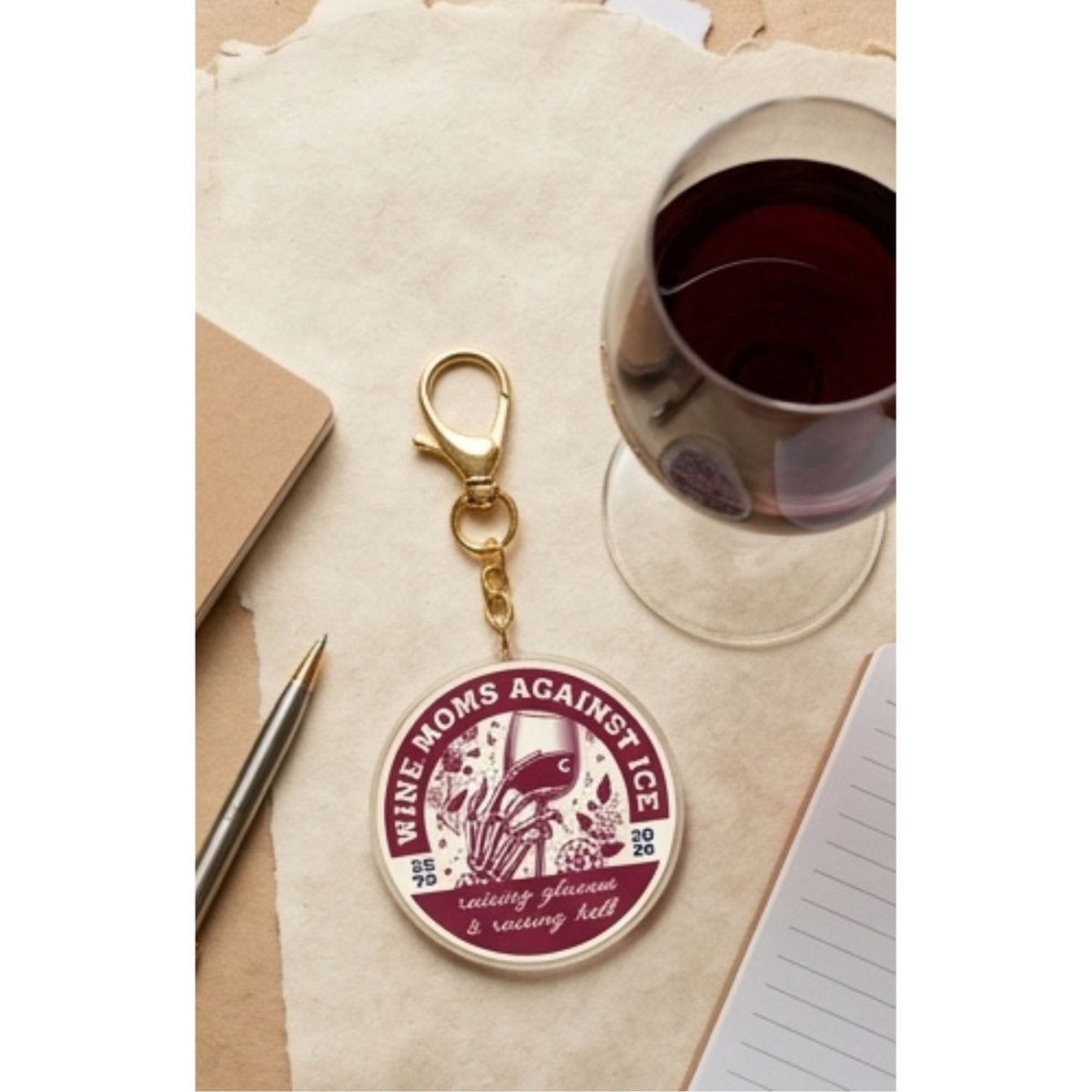 Wine Moms Against ICE Acrylic Keychain | Raising Glasses & Raising Hell - Spinsterly Co