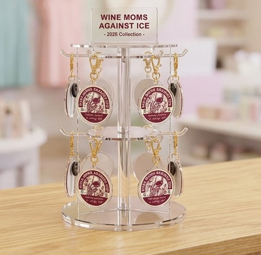 Wine Moms Against ICE Acrylic Keychain | Raising Glasses & Raising Hell - Spinsterly Co