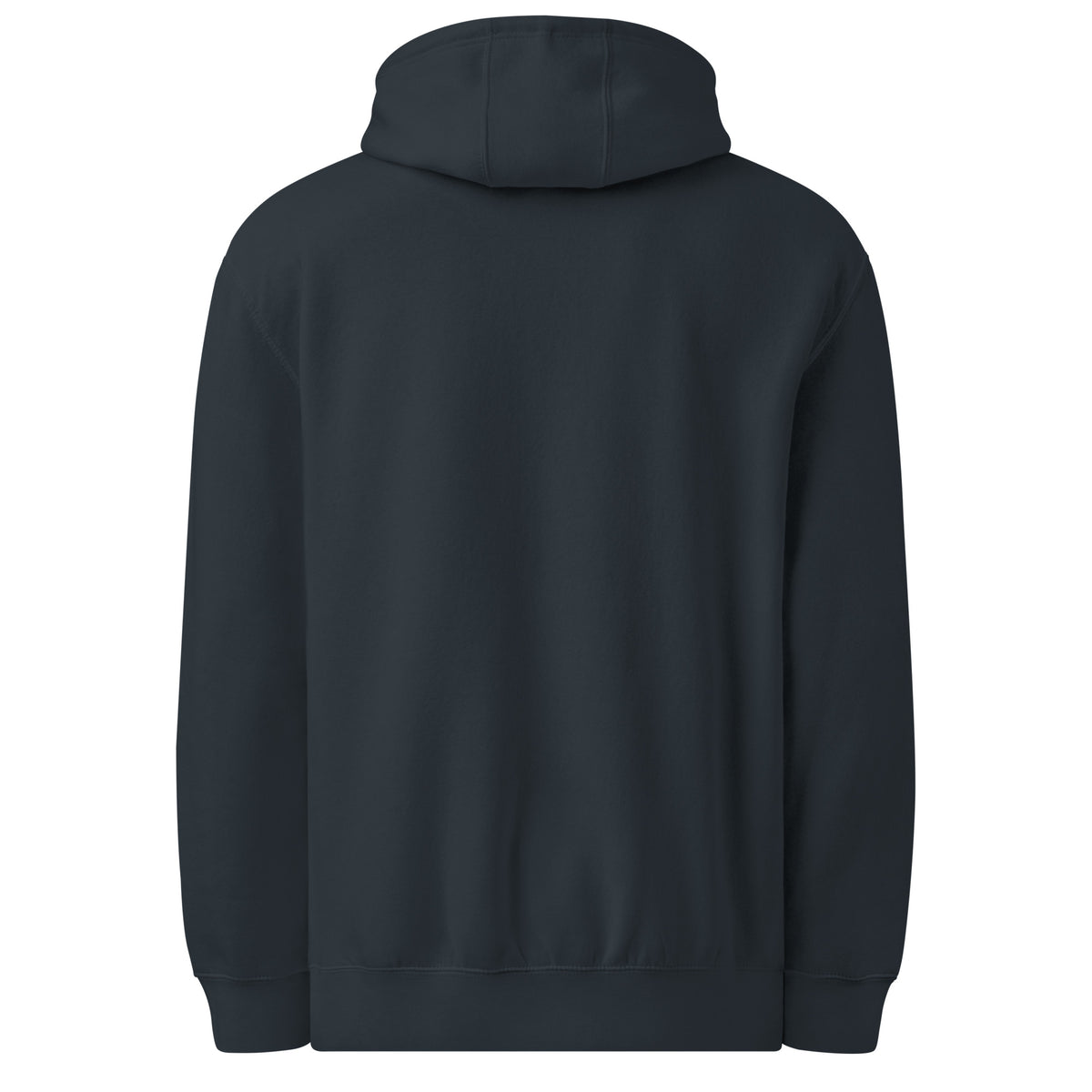 navy blue hoodie back view on a white background