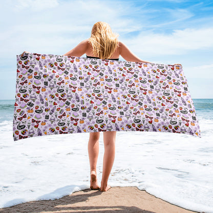 Summerween Beach Towel Spinsterly Co lavender print beach and pool towel with kawaii goth ghost ice cream cone