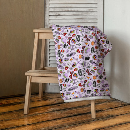 Summerween Beach Towel Kawaii Goth Lavender Print by Spinsterly Co with terry reverse and ghost ice cream print