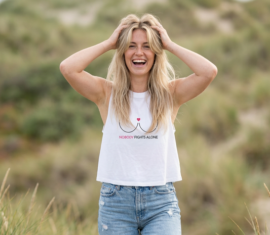 Nobody Fights Alone Crop Tank Top | Breast Cancer Awareness Shirt for Women - Spinsterly Co