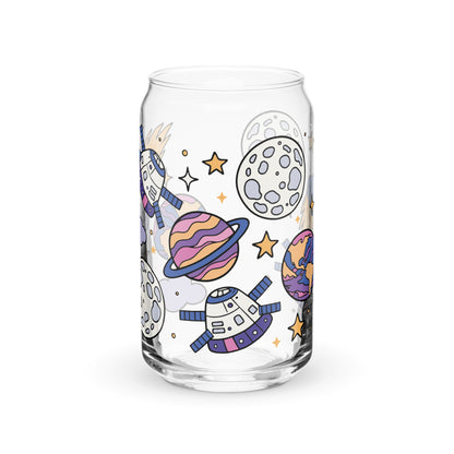 Kawaii Space Scatter Cosmic Glass Tumbler Spinsterly Co can shaped glass tumbler with clear body and space art