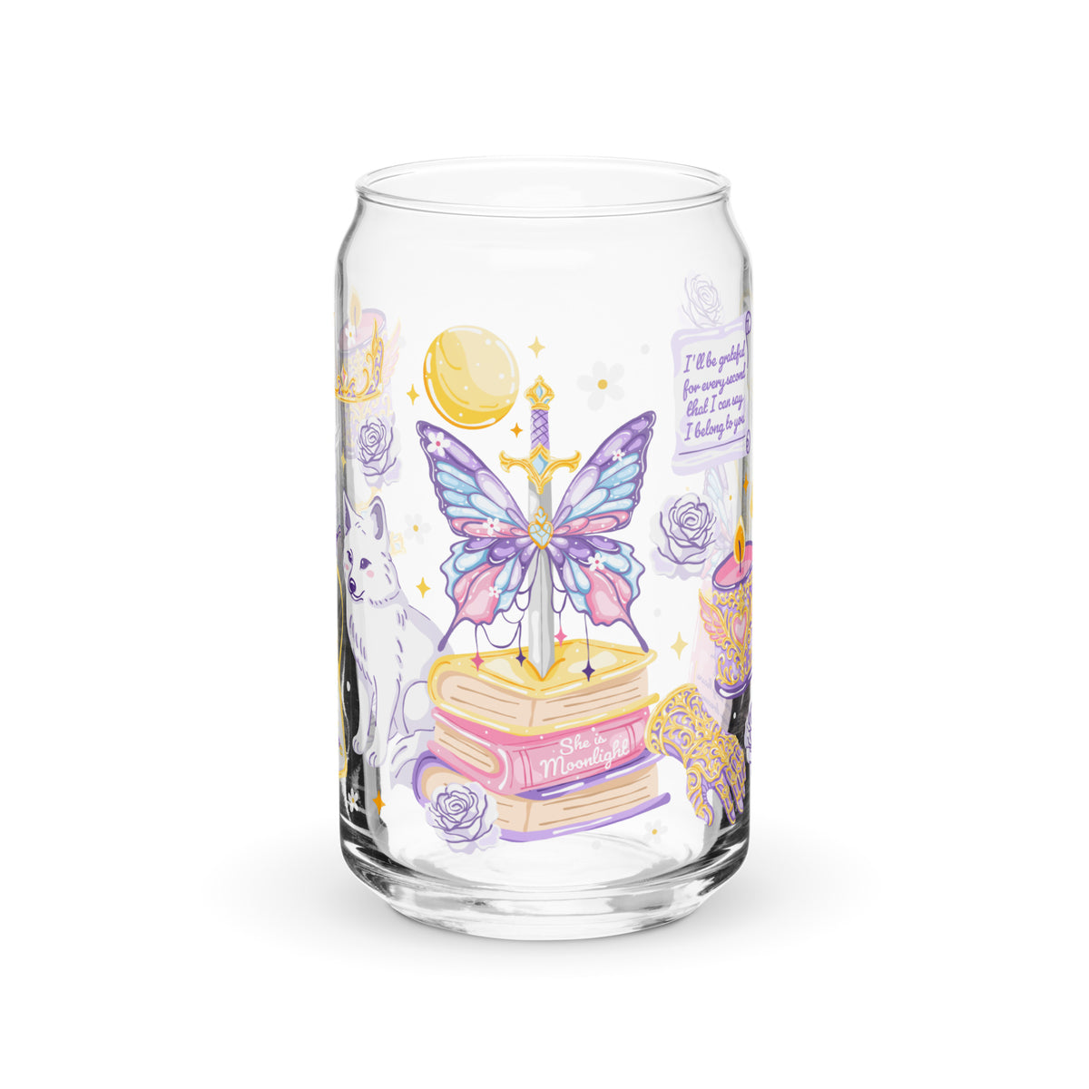 She's Moonlight — Romantasy Bookish Can Glass | 16oz Glass Cup - Spinsterly Co