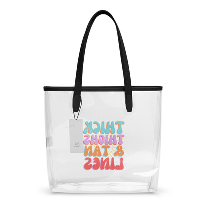 Thick Thighs Tan Lines Clear Tote Bag Spinsterly Co clear TPU stadium bag with black handles
