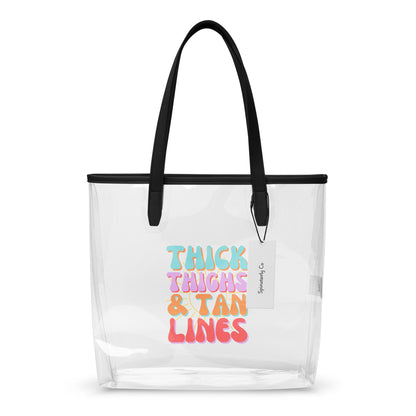 Thick Thighs Tan Lines Clear Tote Bag Spinsterly Co black handle clear TPU stadium security bag