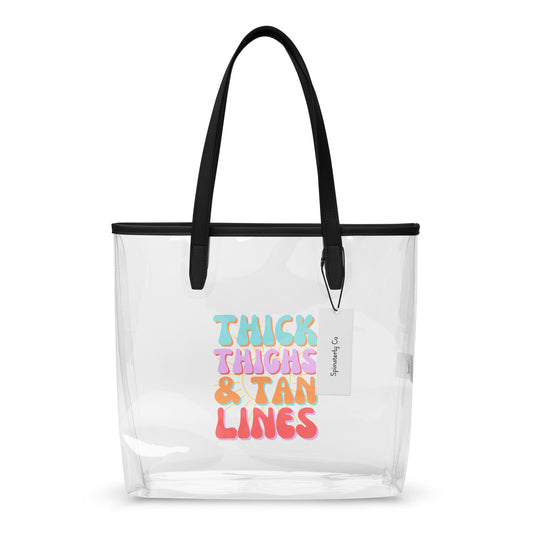 Thick Thighs Tan Lines Clear Tote Bag Spinsterly Co black handle clear TPU stadium security bag