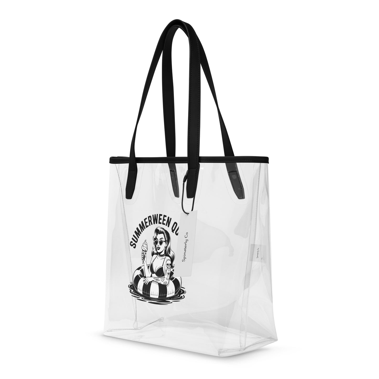 Summerween Queen Clear Tote Bag by Spinsterly Co with clear TPU and vintage pin up graphic print