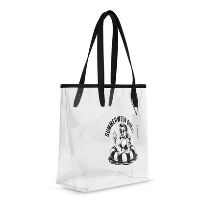 Summerween Queen Clear Tote Bag by Spinsterly Co in clear TPU with vintage pin up graphic print